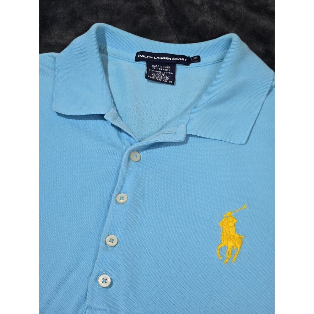 Polo Ralph Lauren Sport Large Women Big Pony Polo Shirt Skinny Fit Blue Cotton